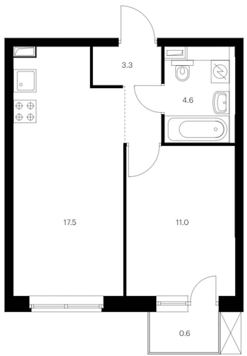 1-комнатная квартира 37 м², 7/12 эт., ЖК «Шкиперский 19»
